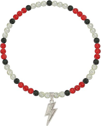 Baseball Necklace for Men 16/18/20 Inch Bling Ice Collection Lightning Bolt Pendant Necklace for Women Rhinestone Clay Beaded Discoball Accessories Gifts for Baseball Team Players Lovers in Saudi Arabia