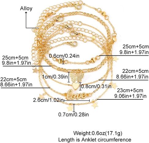 KISS WIFE Gold Anklets for Women, 14k Gold Plated Layered Cuban Figaro Link Chain Anklets Set, Dainty Waterproof Summer Beach Foot Jewelry (1) in Kuwait