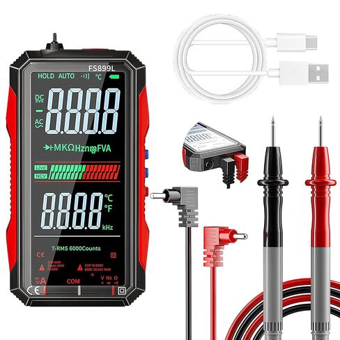6000 Counts True RMS AC/DC Voltage Tester,FS899L Digital Multimeter with Color Screen, USB C Rechargeable Electrical Testing, NCV, Capacitance, Non Contact Voltage Detector for Car, Home(FS899L) in Saudi Arabia