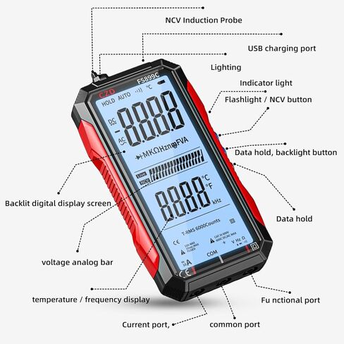 6000 Counts True RMS AC/DC Voltage Tester,FS899L Digital Multimeter with Color Screen, USB C Rechargeable Electrical Testing, NCV, Capacitance, Non Contact Voltage Detector for Car, Home(FS899L) in Saudi Arabia