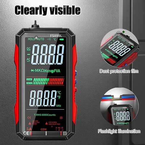 6000 Counts True RMS AC/DC Voltage Tester,FS899L Digital Multimeter with Color Screen, USB C Rechargeable Electrical Testing, NCV, Capacitance, Non Contact Voltage Detector for Car, Home(FS899L) in Saudi Arabia