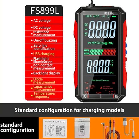 6000 Counts True RMS AC/DC Voltage Tester,FS899L Digital Multimeter with Color Screen, USB C Rechargeable Electrical Testing, NCV, Capacitance, Non Contact Voltage Detector for Car, Home(FS899L) in Saudi Arabia