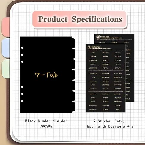 فواصل مجلد A5 ذات 6 حلقات مع علامات تبويب - 14 عبوة من منظمات بلاستيكية متينة من مادة PVC، وإدراج فهرس 7 علامات تبويب للمدرسة والمكتب والمنزل - تتضمن ملصقات أبجدية قابلة لإعادة الاستخدام (مجموعتان) (2) in Kuwait