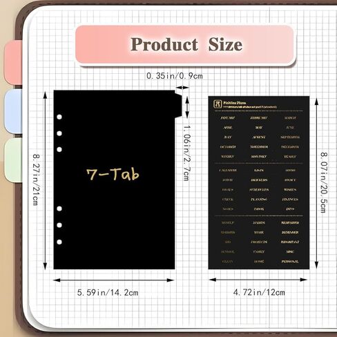 فواصل مجلد A5 ذات 6 حلقات مع علامات تبويب - 14 عبوة من منظمات بلاستيكية متينة من مادة PVC، وإدراج فهرس 7 علامات تبويب للمدرسة والمكتب والمنزل - تتضمن ملصقات أبجدية قابلة لإعادة الاستخدام (مجموعتان) (2) in Kuwait