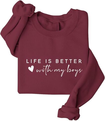 Boy Mom Sweatshirt For Women Life Is Better With My Boys Sweatshirts Funny Long Sleeve Graphic Pullover Plus Size in Kuwait