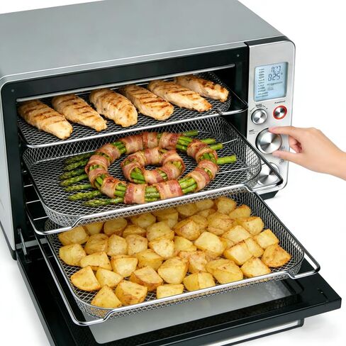 سلة Air Fryer for Breville Smart Oven Air Fryer Pro ، 3pcs سلال شبكية من الفولاذ المقاوم للصدأ ، ملحقات الهواء ، صينية شبكية للفرن ، أوفرنو ميكروويف (من أجل Breville: 16.5 "D x 11.8" W × 0.5 "H) in Kuwait