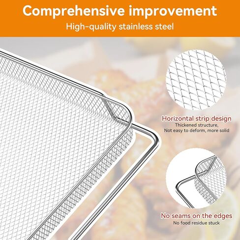 سلة Air Fryer for Breville Smart Oven Air Fryer Pro ، 3pcs سلال شبكية من الفولاذ المقاوم للصدأ ، ملحقات الهواء ، صينية شبكية للفرن ، أوفرنو ميكروويف (من أجل Breville: 16.5 "D x 11.8" W × 0.5 "H) in Kuwait