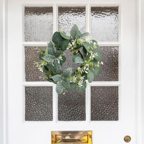 إكليل صناعي من الأوكالبتوس مقاس 25.4 سم، إكليل من أوراق الأوكالبتوس الصناعية، إكليل للخزانة، إكليل أخضر صناعي للباب الأمامي، ونافذة حائط المزرعة، ديكور منزلي للزفاف، 5 قطع in Kuwait