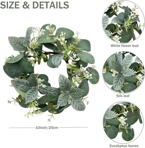 إكليل صناعي من الأوكالبتوس مقاس 25.4 سم، إكليل من أوراق الأوكالبتوس الصناعية، إكليل للخزانة، إكليل أخضر صناعي للباب الأمامي، ونافذة حائط المزرعة، ديكور منزلي للزفاف، 5 قطع in Kuwait