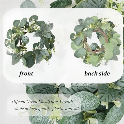إكليل صناعي من الأوكالبتوس مقاس 25.4 سم، إكليل من أوراق الأوكالبتوس الصناعية، إكليل للخزانة، إكليل أخضر صناعي للباب الأمامي، ونافذة حائط المزرعة، ديكور منزلي للزفاف، 5 قطع in Kuwait