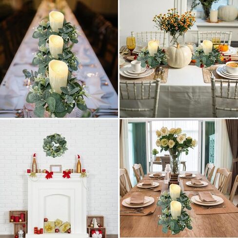 إكليل صناعي من الأوكالبتوس مقاس 25.4 سم، إكليل من أوراق الأوكالبتوس الصناعية، إكليل للخزانة، إكليل أخضر صناعي للباب الأمامي، ونافذة حائط المزرعة، ديكور منزلي للزفاف، 5 قطع in Kuwait