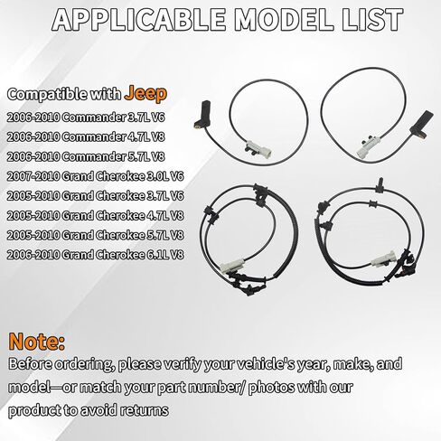 ABS Wheel Speed Sensor 56044144AD/AC & 56044146AB/AA, Set of 4 ABS Sensors Compatible with Jeep Grand Cherokee, Commander 2005-2010, Front & Rear Wheel Positions in Kuwait