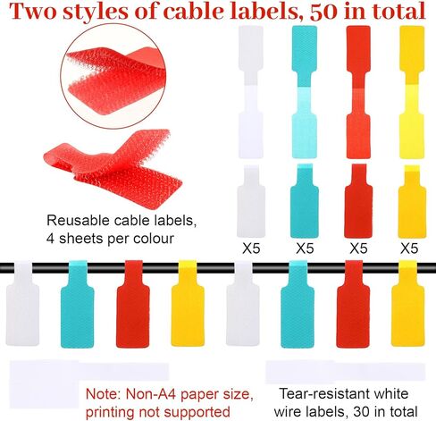 50Pcs Cable Labels for Cords Set - 20 Pcs Colors Wire Label & 30 Pcs White Cord Labels for Electronics Organization in Kuwait