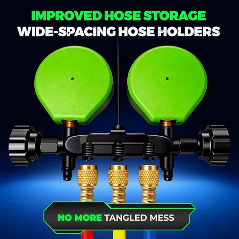 مجموعة قياسات HVAC المتعددة مع خراطيم 5 أقدام، (PSI ° F) متوافقة مع A2L، تناسب مبرد R32 R454B R410A R22، قرص دقيق للضغط ودرجة الحرارة، جسم نحاسي مزخرف بصمام إبرة in Kuwait