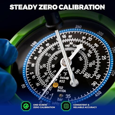 مجموعة قياسات HVAC المتعددة مع خراطيم 5 أقدام، (PSI ° F) متوافقة مع A2L، تناسب مبرد R32 R454B R410A R22، قرص دقيق للضغط ودرجة الحرارة، جسم نحاسي مزخرف بصمام إبرة in Kuwait