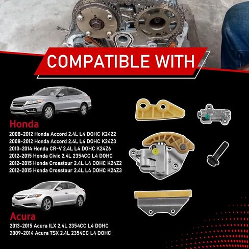 طقم سلسلة التوقيت وضبط عمود الحدبات متوافق مع 2008-2015 Honda Civic Accord CR-V Crosstour Acura ILX TSX 2.4L L4 يستبدل 14510-R40-A01 13620-RAA-A02 14210-PNA-000 in Kuwait