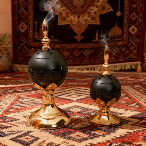 مجموعة من 2 مبخرة اللبان والفحم البخور حامل معدني عتيق مصباح عطري حامل البخور الحديد المنزل المعطر منضدية الكنيسة المسيحية مبخرة ديكور in Kuwait