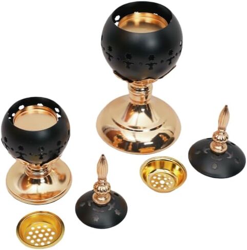 مجموعة من 2 مبخرة اللبان والفحم البخور حامل معدني عتيق مصباح عطري حامل البخور الحديد المنزل المعطر منضدية الكنيسة المسيحية مبخرة ديكور in Kuwait