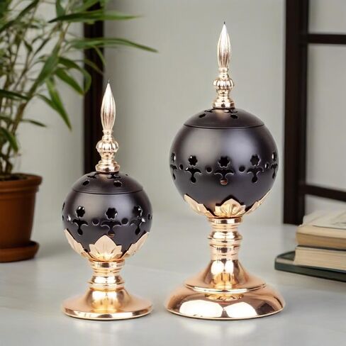 مجموعة من 2 مبخرة اللبان والفحم البخور حامل معدني عتيق مصباح عطري حامل البخور الحديد المنزل المعطر منضدية الكنيسة المسيحية مبخرة ديكور in Kuwait