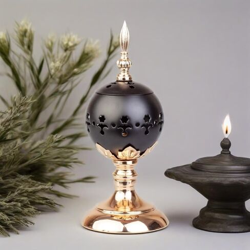 مجموعة من 2 مبخرة اللبان والفحم البخور حامل معدني عتيق مصباح عطري حامل البخور الحديد المنزل المعطر منضدية الكنيسة المسيحية مبخرة ديكور in Kuwait