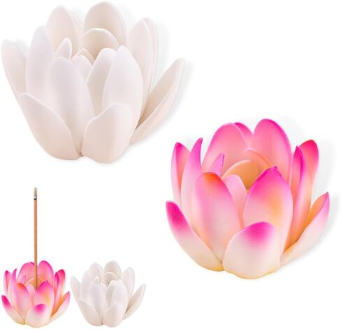 2Pcs Elegant Ceramic Lotus Incense Holder 3D Lotus Incense Plate Handmade Flowers Stick Incense Burner Zen-Inspired Home Decor for Tea Yoga Rooms in Saudi Arabia