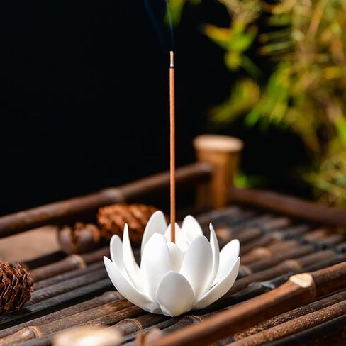 2Pcs Elegant Ceramic Lotus Incense Holder 3D Lotus Incense Plate Handmade Flowers Stick Incense Burner Zen-Inspired Home Decor for Tea Yoga Rooms in Saudi Arabia