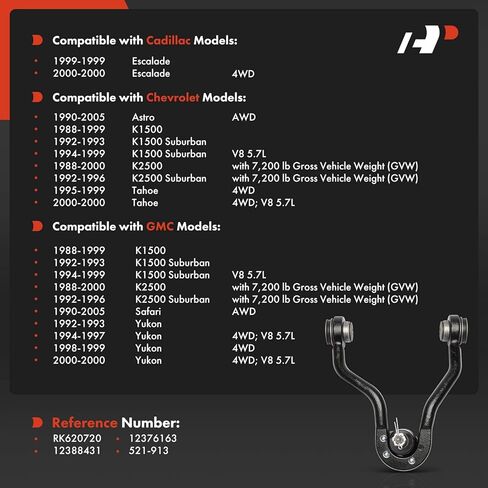 A-Premium Front Left Upper Control Arm, with Ball Joint & Bushing, Compatible with Chevrolet Tahoe 1995-2000, Astro, K1500 K2500 Suburban & GMC Yukon, K1500 K1500 Suburban, Safari & Cadillac Escalade in Saudi Arabia