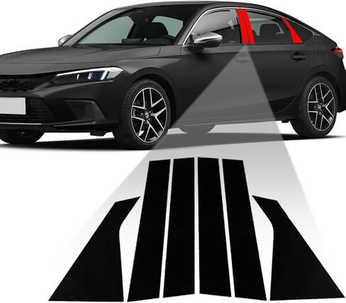 Side Door Window Cover Trim, 6 Pcs Exterior Door Window Pillar Posts Trim Stickers for Compatible with Honda Civic Sedan 10th Gen 2016 2017 2018 2019 2020 2021 Accessories (Glossy Black) in Kuwait
