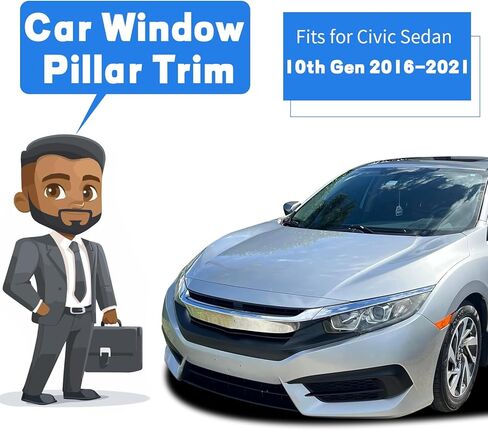 Side Door Window Cover Trim, 6 Pcs Exterior Door Window Pillar Posts Trim Stickers for Compatible with Honda Civic Sedan 10th Gen 2016 2017 2018 2019 2020 2021 Accessories (Glossy Black) in Kuwait