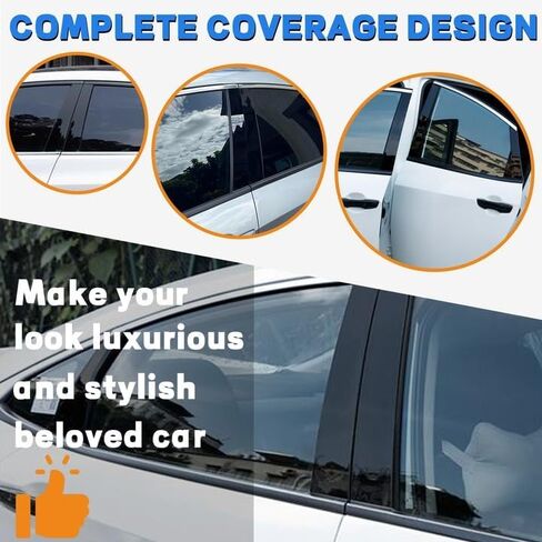 Side Door Window Cover Trim, 6 Pcs Exterior Door Window Pillar Posts Trim Stickers for Compatible with Honda Civic Sedan 10th Gen 2016 2017 2018 2019 2020 2021 Accessories (Glossy Black) in Kuwait