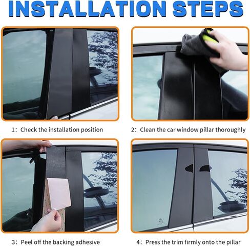 Side Door Window Cover Trim, 6 Pcs Exterior Door Window Pillar Posts Trim Stickers for Compatible with Honda Civic Sedan 10th Gen 2016 2017 2018 2019 2020 2021 Accessories (Glossy Black) in Kuwait