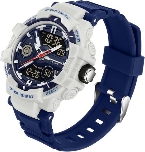 Men's Colorful Watches Sports Outdoor Waterproof Big Face Watch for Men with LED Alarm Date Dual Dial Time Stopwatch Orange in Kuwait