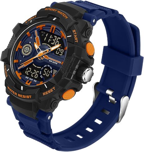 Men's Colorful Watches Sports Outdoor Waterproof Big Face Watch for Men with LED Alarm Date Dual Dial Time Stopwatch Orange in Saudi Arabia