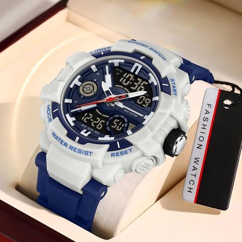Men's Colorful Watches Sports Outdoor Waterproof Big Face Watch for Men with LED Alarm Date Dual Dial Time Stopwatch Orange in Saudi Arabia