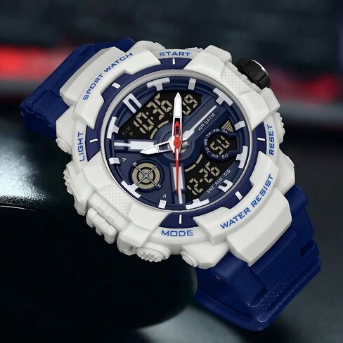 Men's Colorful Watches Sports Outdoor Waterproof Big Face Watch for Men with LED Alarm Date Dual Dial Time Stopwatch Orange in Saudi Arabia