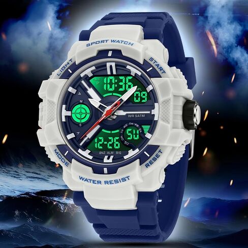 Men's Colorful Watches Sports Outdoor Waterproof Big Face Watch for Men with LED Alarm Date Dual Dial Time Stopwatch Orange in Saudi Arabia