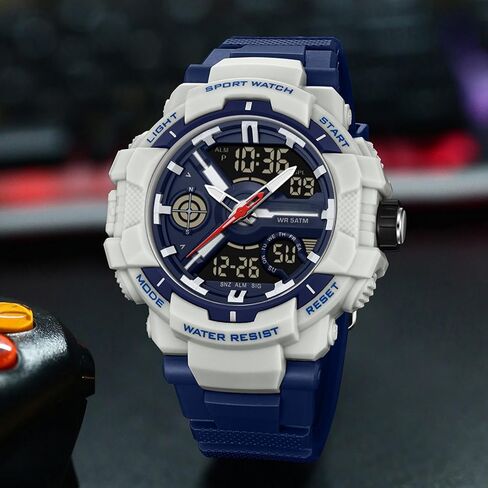 Men's Colorful Watches Sports Outdoor Waterproof Big Face Watch for Men with LED Alarm Date Dual Dial Time Stopwatch Orange in Saudi Arabia