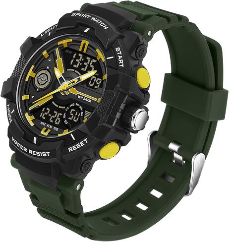 Men's Colorful Watches Sports Outdoor Waterproof Big Face Watch for Men with LED Alarm Date Dual Dial Time Stopwatch Orange in Saudi Arabia