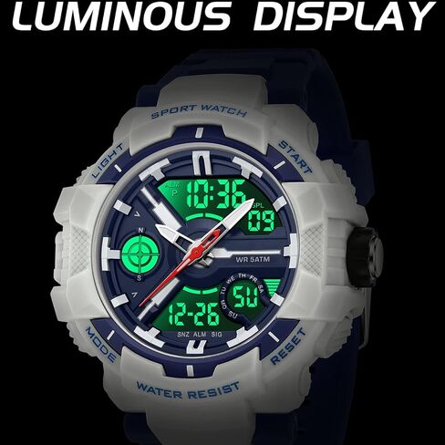 Men's Colorful Watches Sports Outdoor Waterproof Big Face Watch for Men with LED Alarm Date Dual Dial Time Stopwatch Orange in Saudi Arabia