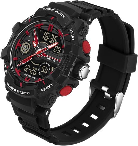 Men's Colorful Watches Sports Outdoor Waterproof Big Face Watch for Men with LED Alarm Date Dual Dial Time Stopwatch Orange in Saudi Arabia