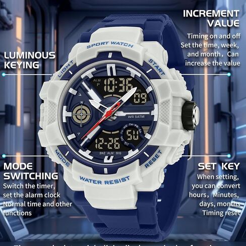 Men's Colorful Watches Sports Outdoor Waterproof Big Face Watch for Men with LED Alarm Date Dual Dial Time Stopwatch Orange in Saudi Arabia