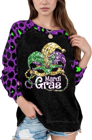 ملابس Mardi Gras للنساء Leopard الربط أزياء Mardi Gras Sweatshirts حفلة طويلة in Saudi Arabia