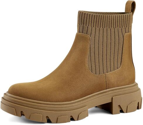 PIZZ ANNU Women's ClEARY Fashion Chelsea Boots Platform Lug Sole Combat Casual Elastic Chunky Heel Ankle Booties Shoes in Kuwait