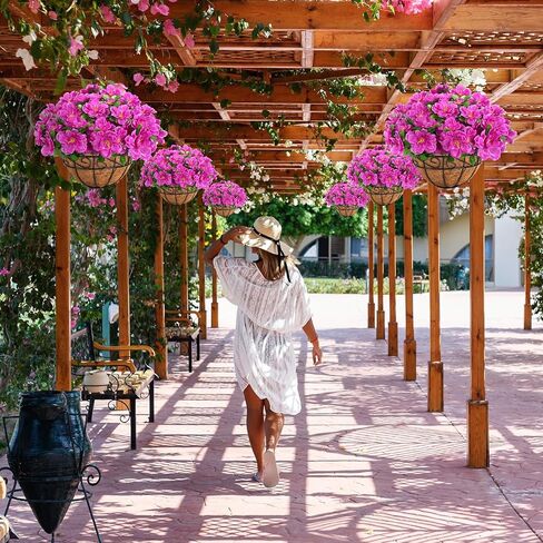 Ouddy Decor Artificial Hanging Flowers with Basket, Silk Azalea Flowers in Coconut Basket, Fake Hanging Plants Artificial Decor for Outdoor Indoor Yard Garden Patio Home Room Porch Decor (Fuchsia) in Saudi Arabia