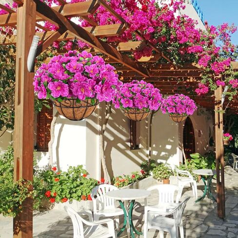 Ouddy Decor Artificial Hanging Flowers with Basket, Silk Azalea Flowers in Coconut Basket, Fake Hanging Plants Artificial Decor for Outdoor Indoor Yard Garden Patio Home Room Porch Decor (Fuchsia) in Saudi Arabia