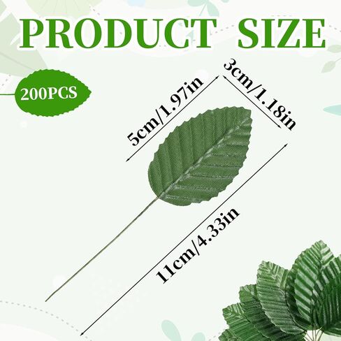 200 Pcs Faux Wired Single Leaf 4.3inch Artificial Leaves for Crafts Fake Green Leaves Green Fake Rose Leaf for Flower DIY Wedding Arrangements Corsage Bouquet Decorations in Kuwait