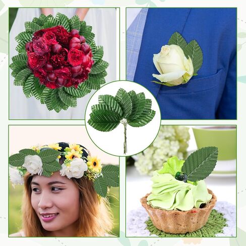 200 Pcs Faux Wired Single Leaf 4.3inch Artificial Leaves for Crafts Fake Green Leaves Green Fake Rose Leaf for Flower DIY Wedding Arrangements Corsage Bouquet Decorations in Kuwait