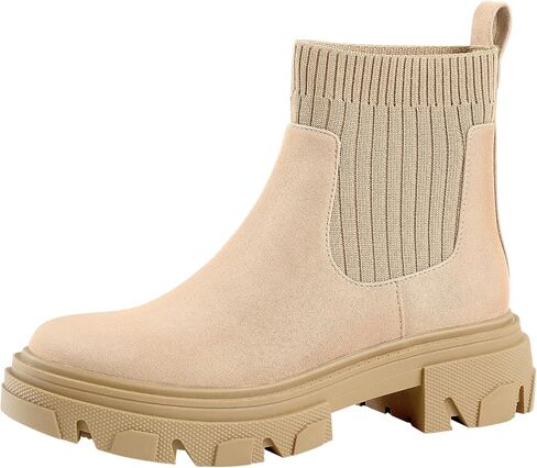 PIZZ ANNU Women's ClEARY Fashion Chelsea Boots Platform Lug Sole Combat Casual Elastic Chunky Heel Ankle Booties Shoes in Saudi Arabia