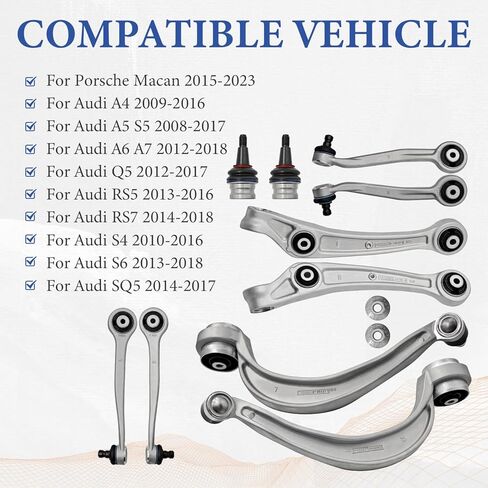 Front Upper & Lower Control Arms W/Ball Joints Suspension Kit Compatible with Audi A7 A4 A5 A6 S5 Q5 RS5 RS7 S4 S6 SQ5 2008-2018, For Porsche Macan 2015-2023 Replace 8K0407505A 8K0407506A 8K0407509A in Kuwait
