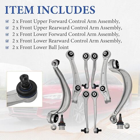 Front Upper & Lower Control Arms W/Ball Joints Suspension Kit Compatible with Audi A7 A4 A5 A6 S5 Q5 RS5 RS7 S4 S6 SQ5 2008-2018, For Porsche Macan 2015-2023 Replace 8K0407505A 8K0407506A 8K0407509A in Kuwait